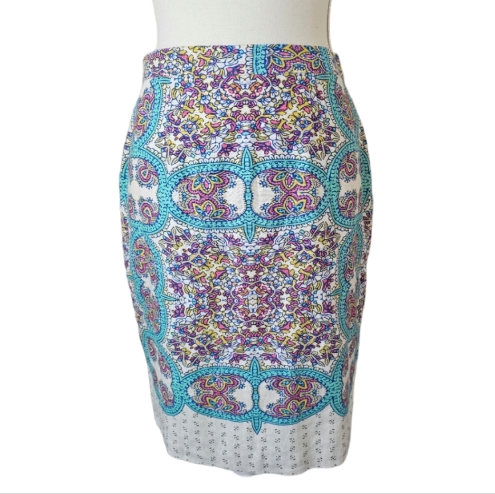 MAEVE Colorful Ivory Knee Length Boho Skirt